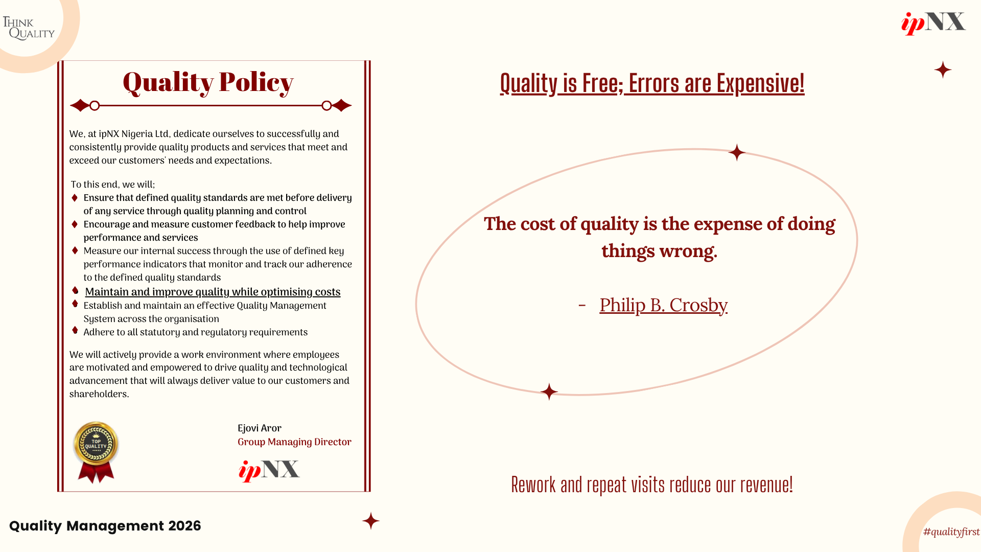 Quality is Free; Errors are Expensive