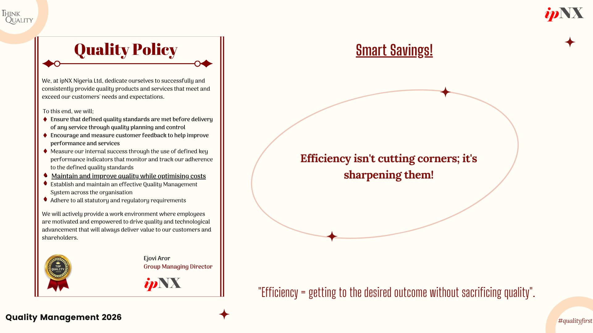 Quality Policy Recap: Smart Savings!